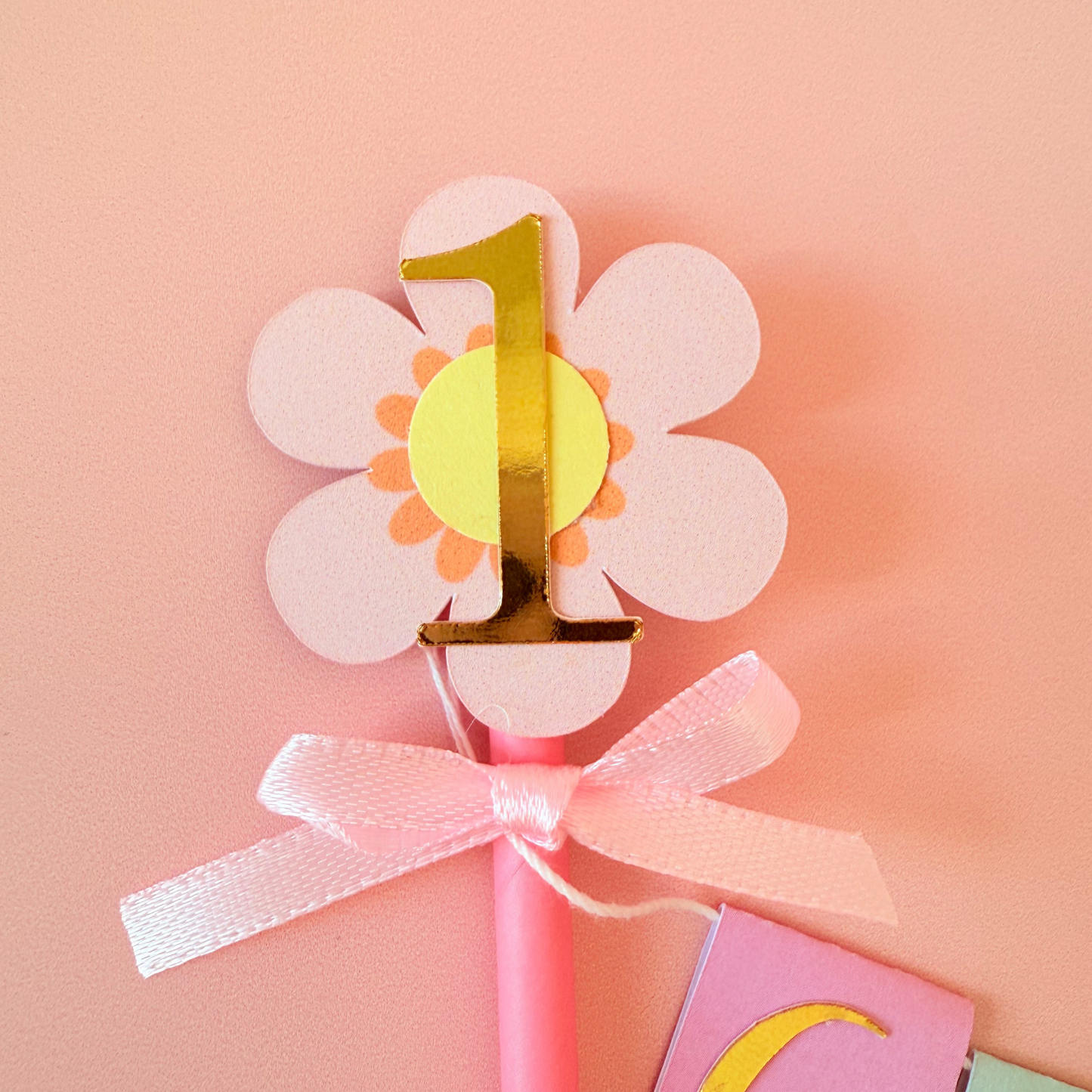 Personalised handmade pink daisy flowers birthday cake topper