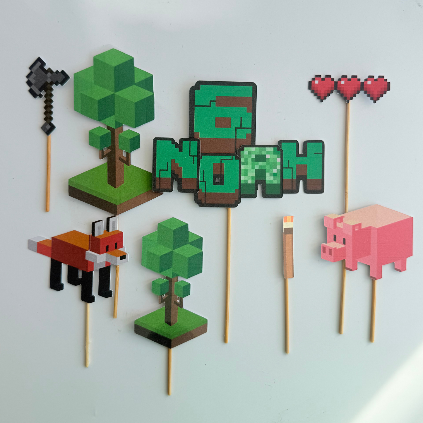 Minecraft inspired personalised cake topper