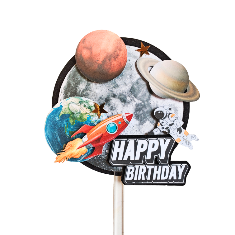Black and Blue Universe Space Rocket 3D effected cake topper pick handmade