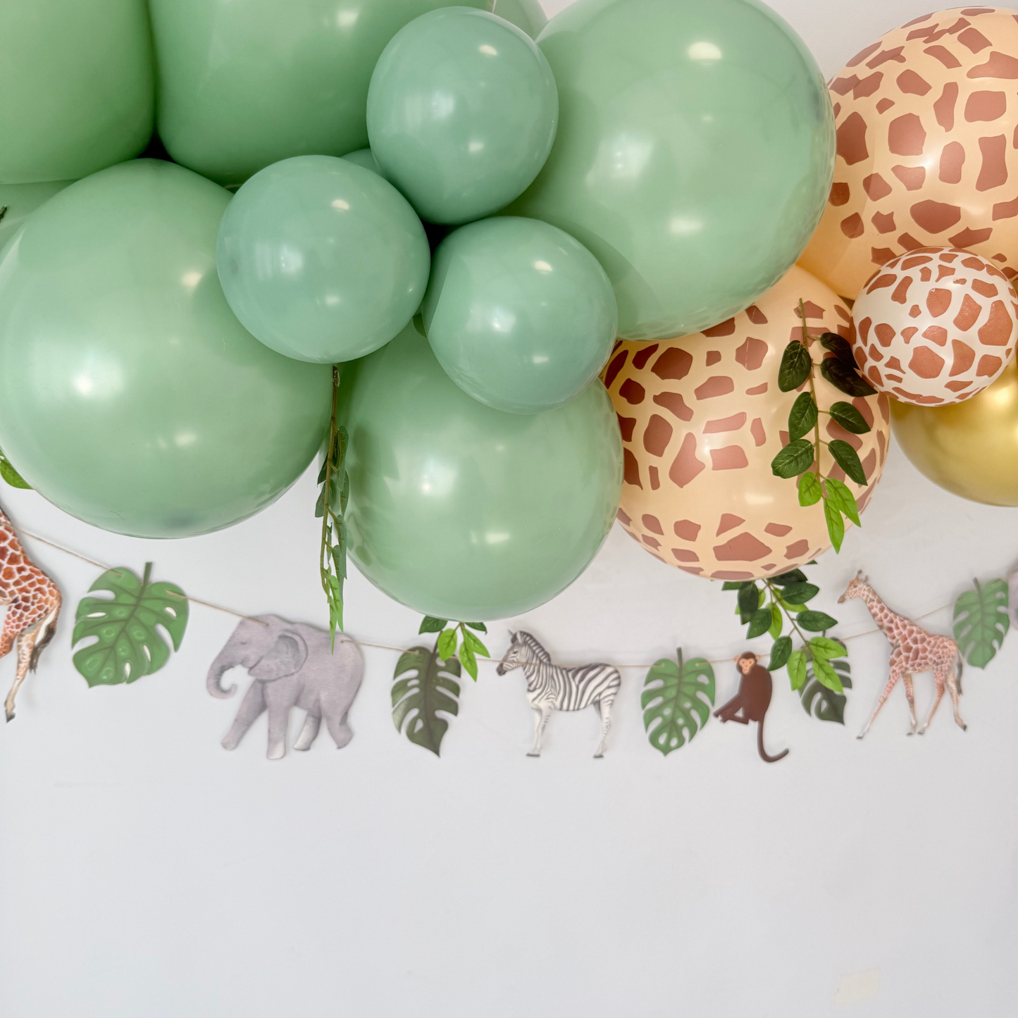 Jungle Safari Balloon Garland with Animal Bunting Banner – Kids Party Decoration Kit