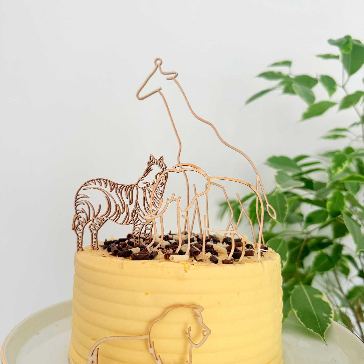 Jungle Animal Safari zoo monkey leopard giraffe elephant Birthday Cake wooden line Topper Set