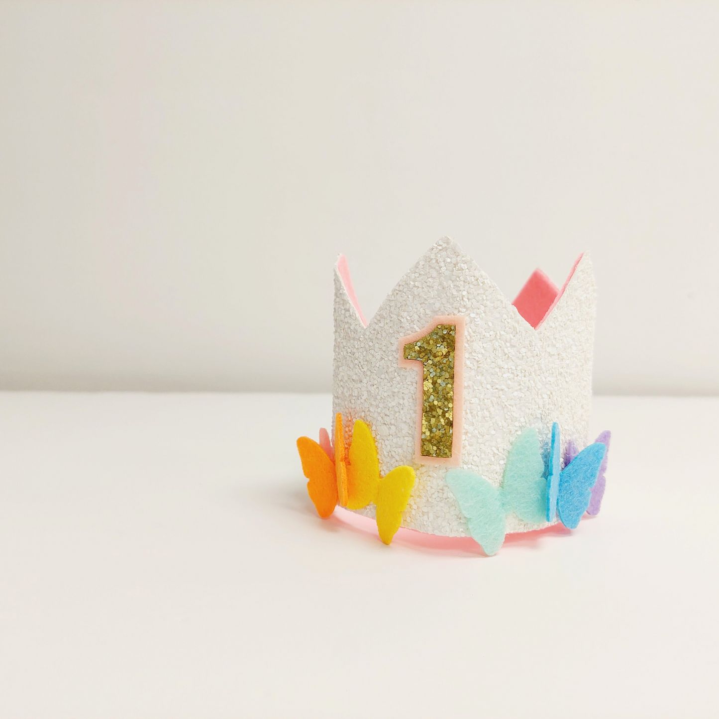 Handmade flowers fairy rainbow butterfly 1st Birthday Party Cake Smashing Felt crown Hat