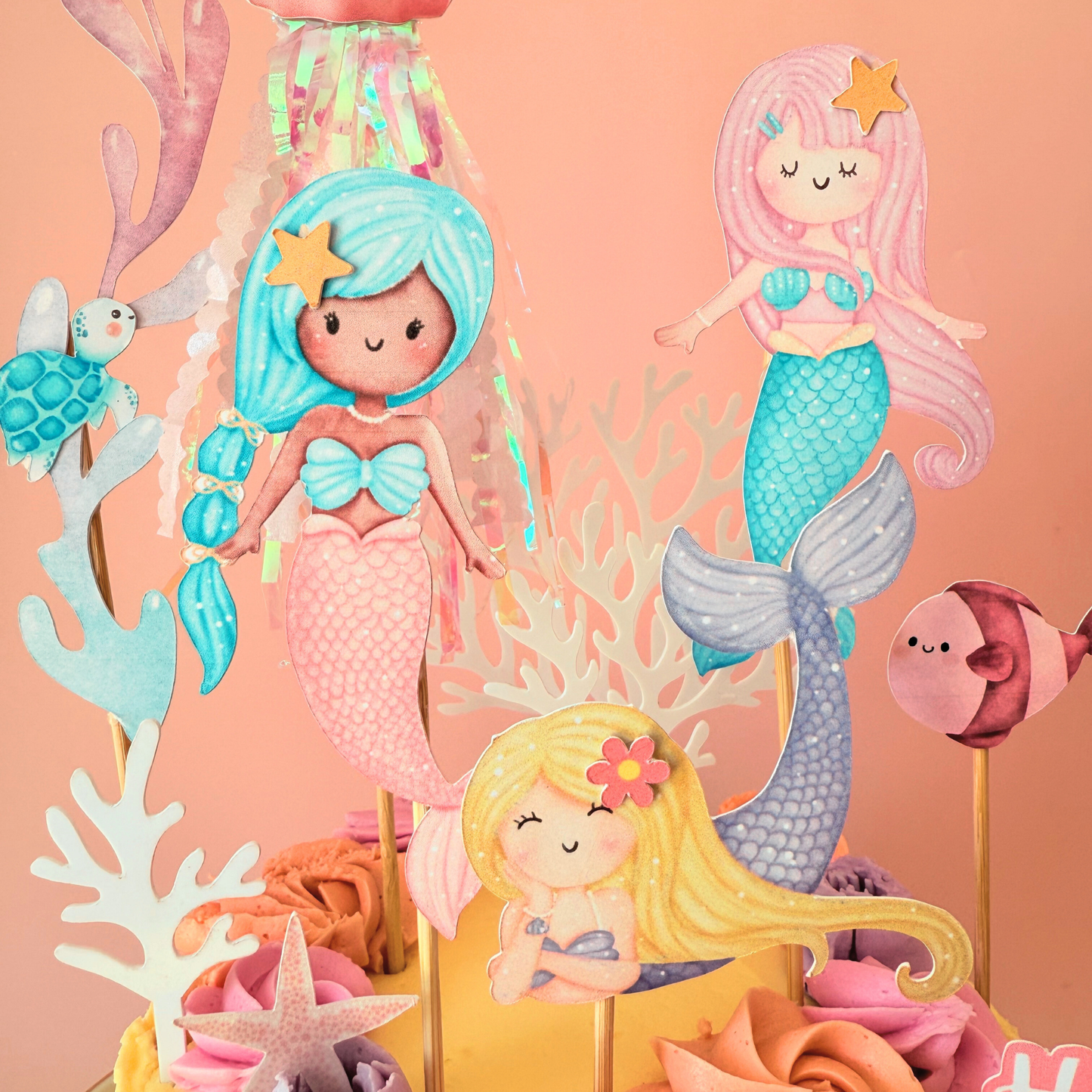 Personalised sparkly jellyfish whimsical Mermaid under the Sea Cake Toppers
