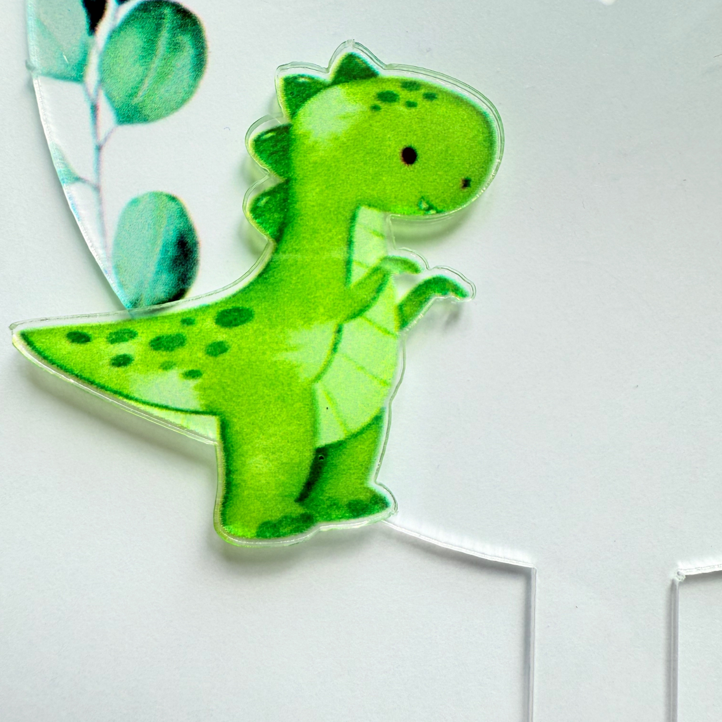 Personalised green dinosaur forest animal Cake Topper birthday decor 10cm