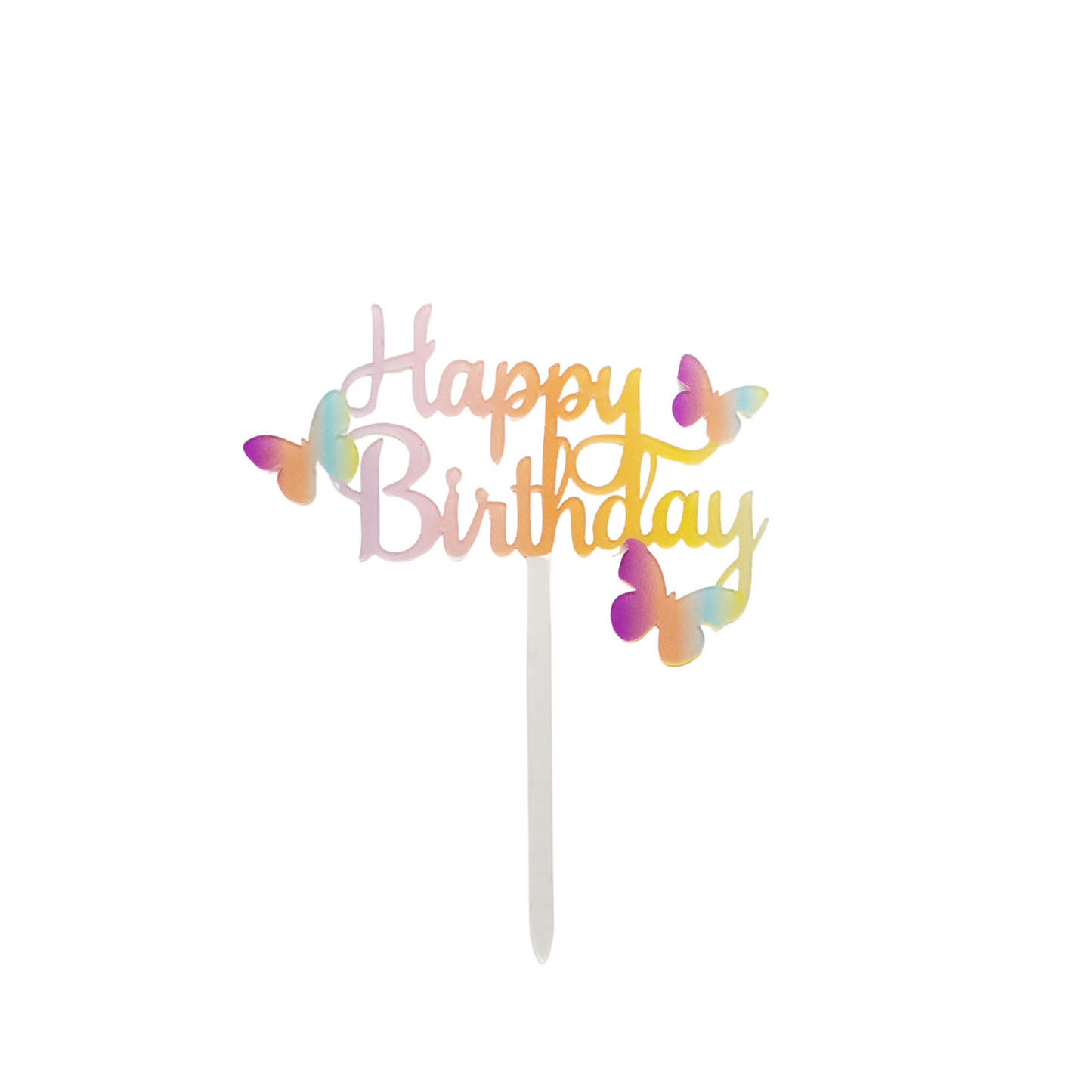 Iridescent butterfly cake toppers pink rainbow happy birthday acrylic cake decoration girl birthday decoration - TheLittleStuff