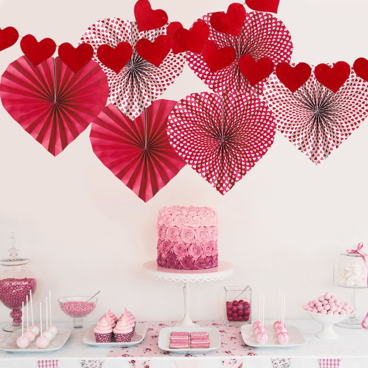 6-pack Red love heart Paper fan decoration wedding women milestone product photo 7
