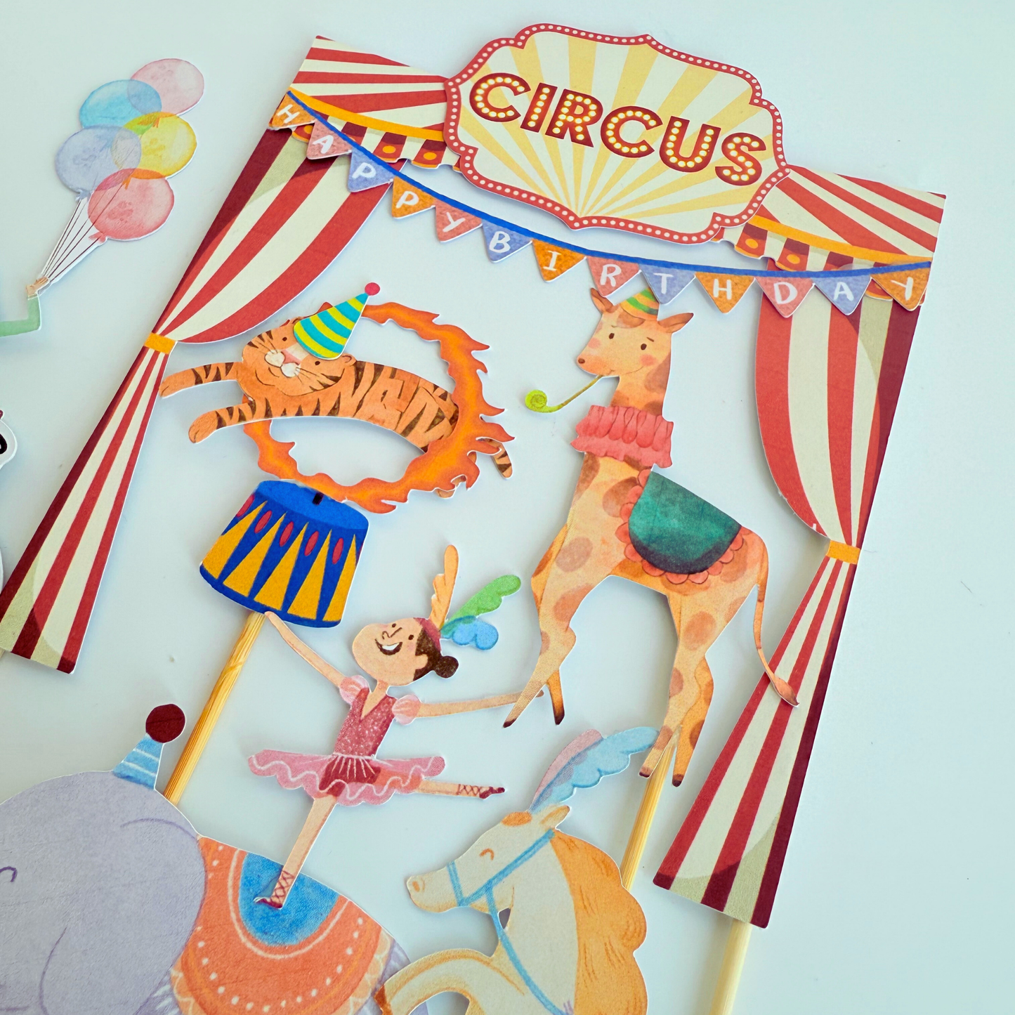 Circus elephant horse giraffe animals Cake Toppers Birthday Party Decor Handmade cake Picks