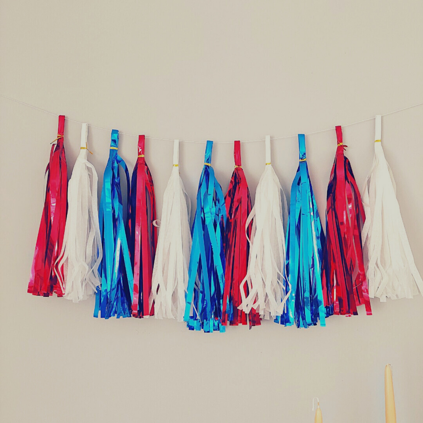 DIY 3 colours 15PCs royal blue red white tissue tassel set for home or party decoration England