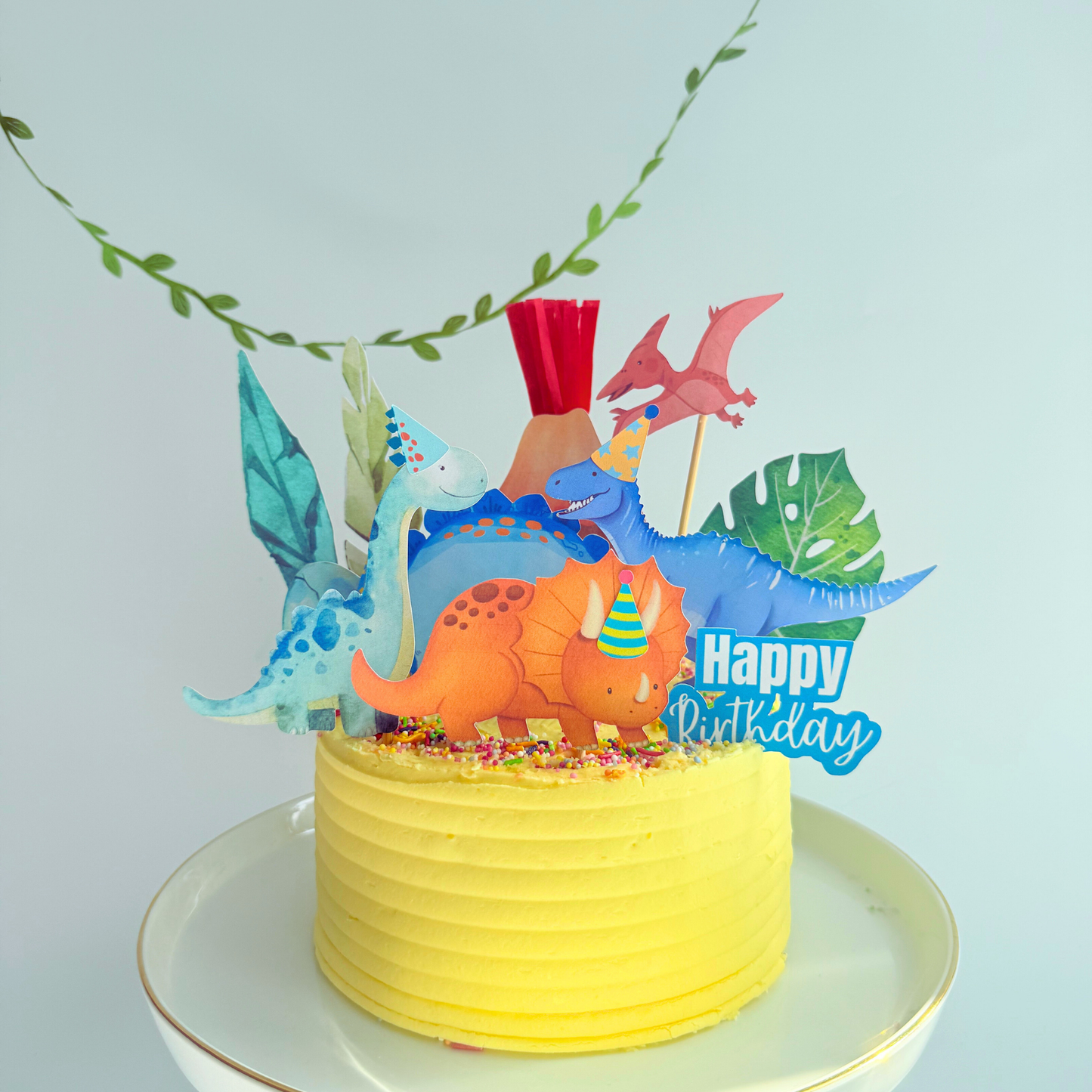 Blue green Volcano and Dinosaurs Cake Toppers Birthday Party Decor Handmade cake Picks