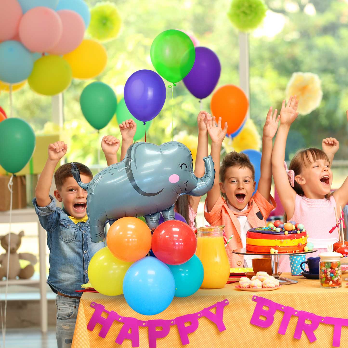 Jungle Animal Balloon Rainbow Elephant Bouquet