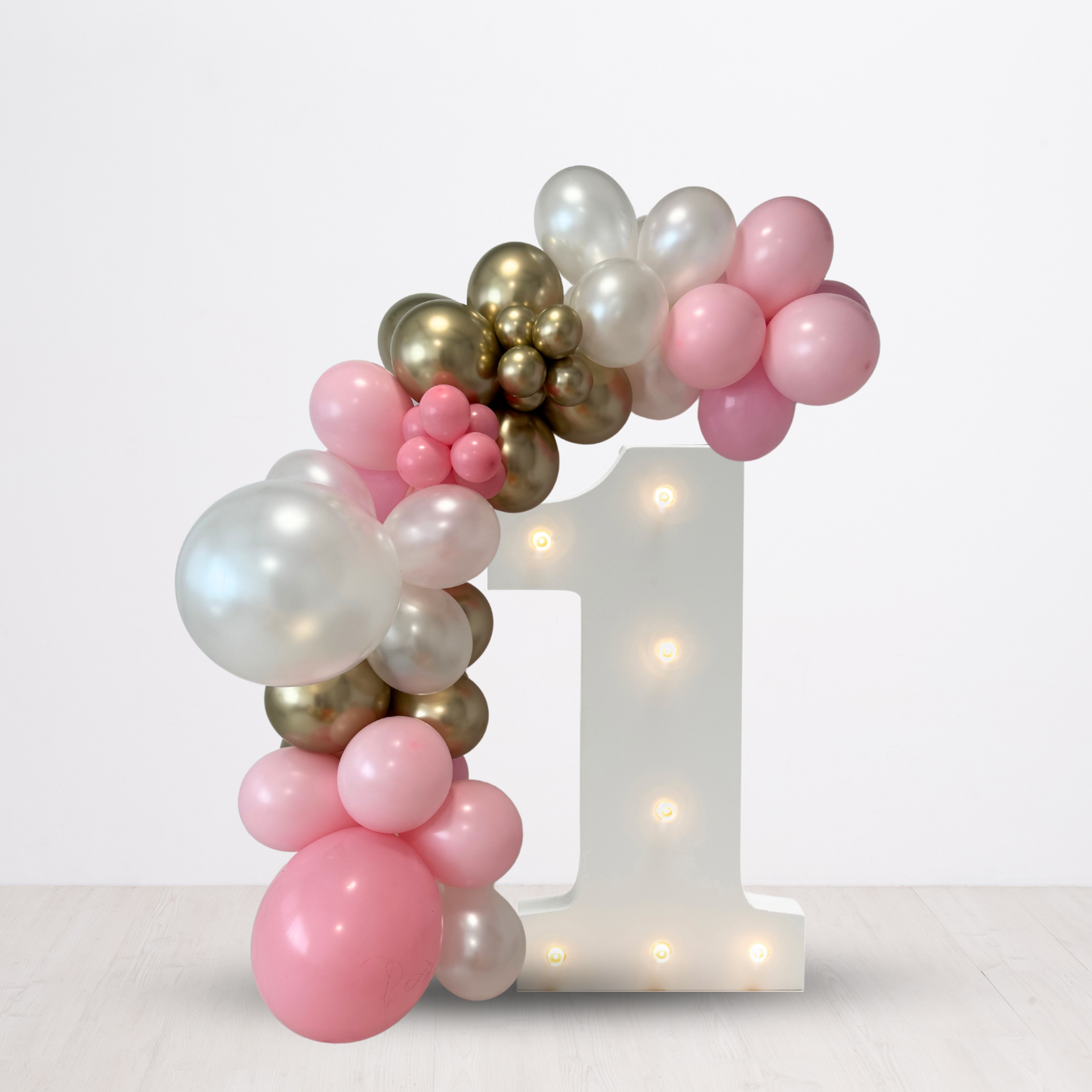 Pink, Gold & White Balloon Garland 2m Party Decoration (70 Balloons, 18" 12” and 5")