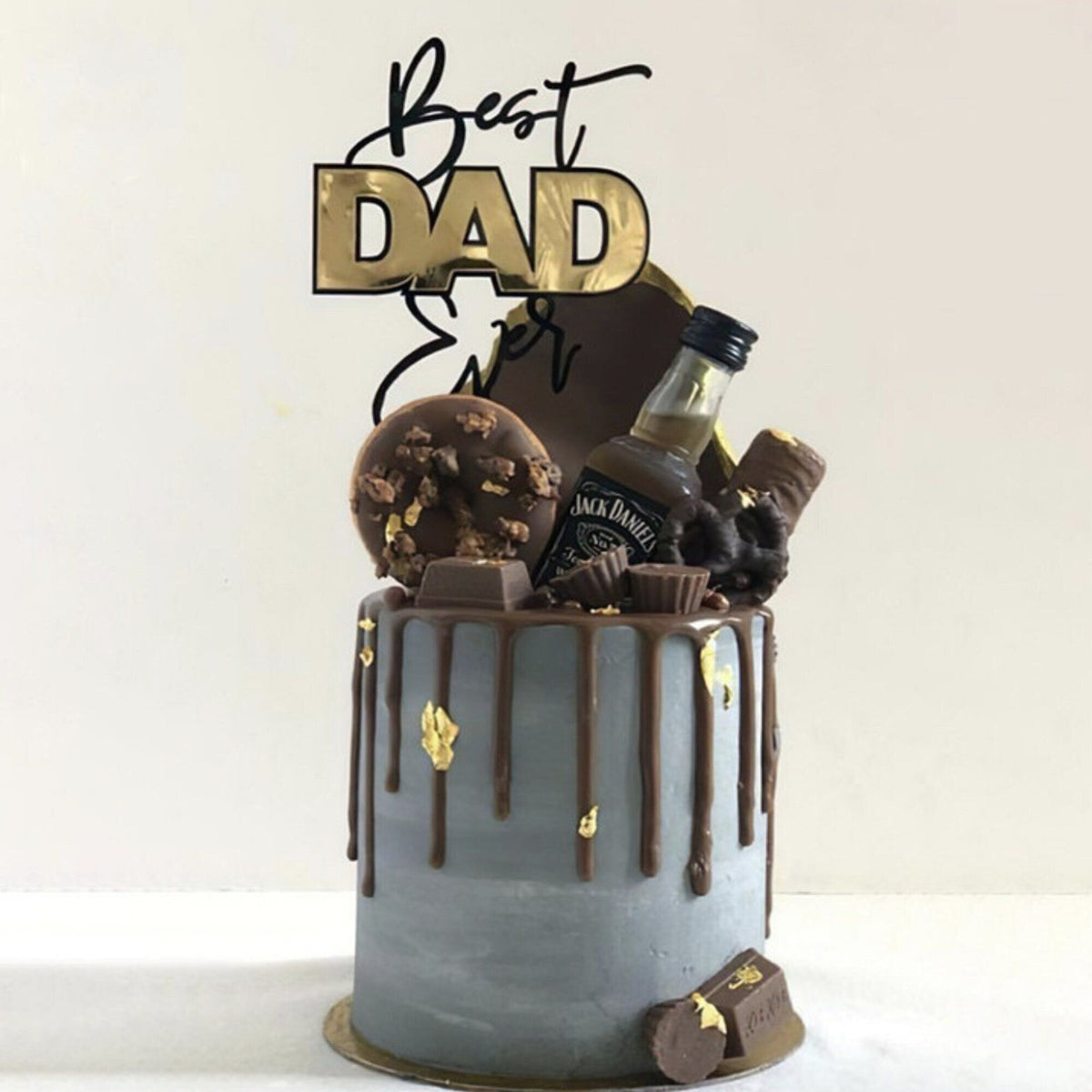 Acrylic laser cut simple black gold mirror effect best dad ever cake toppers product photo 2