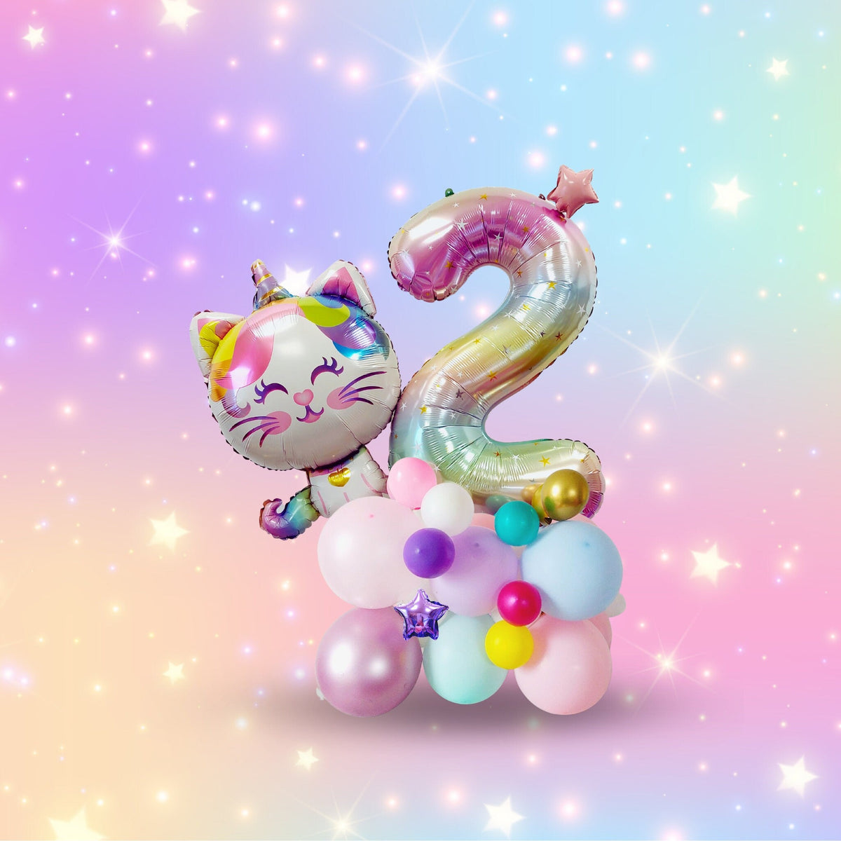 Rainbow unicorn cat stars girls birthday balloon sculpture bouquet product photo 13