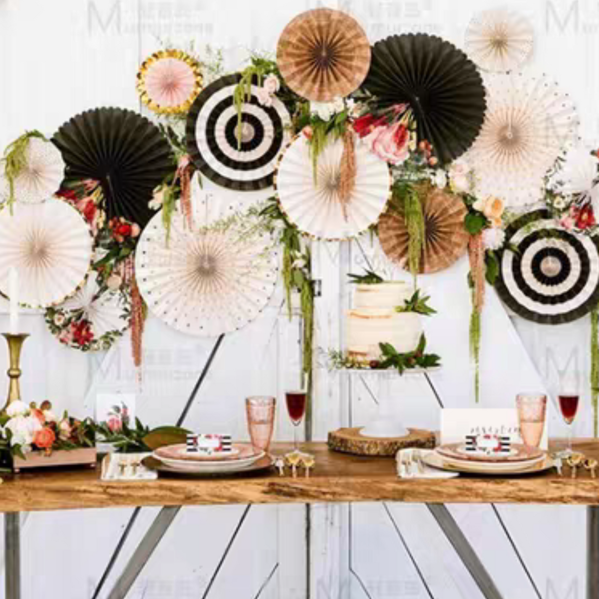 Black Gold flowers floral Eco Paper fan decoration wedding women product photo 4
