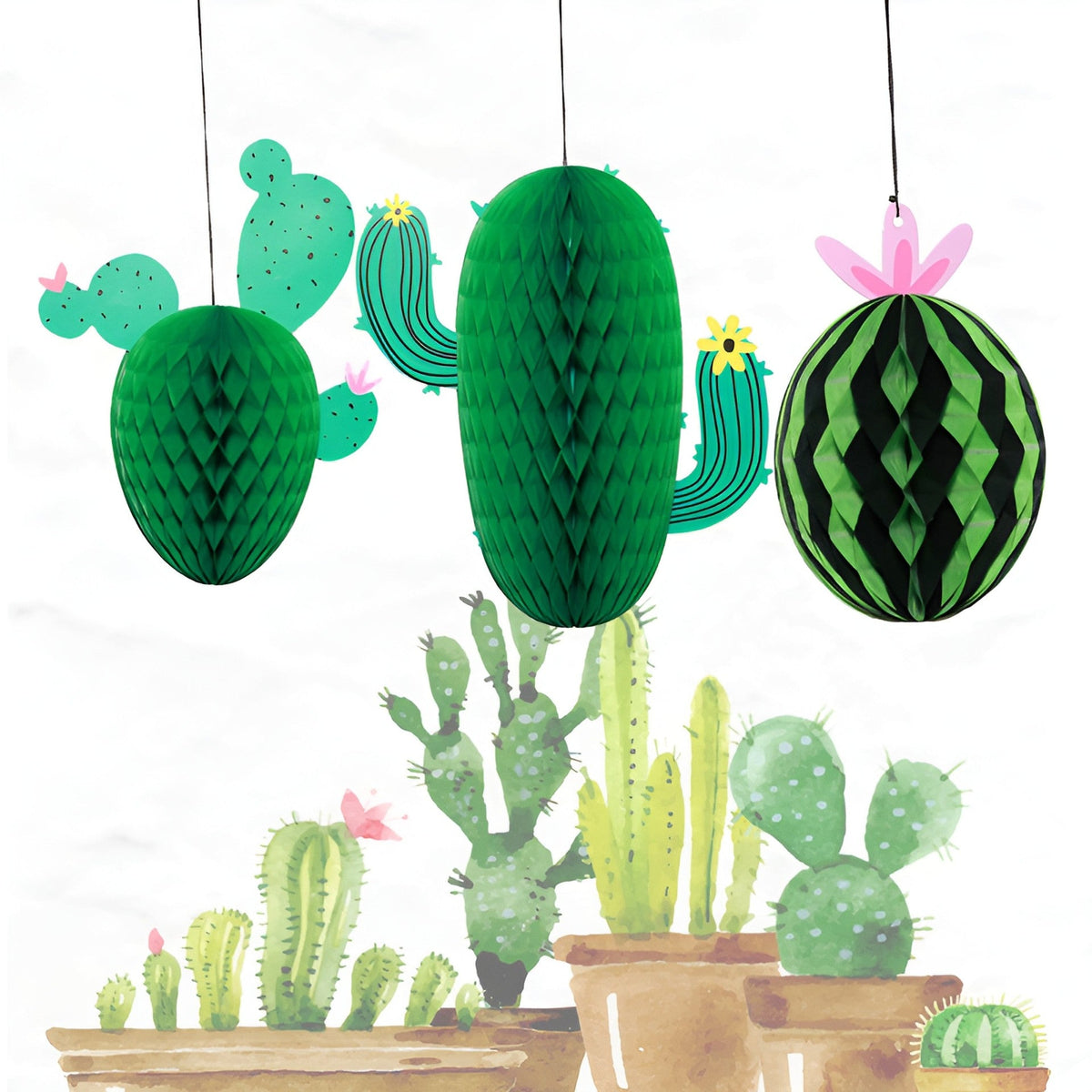 Cactus honey comb balls kids home party birthday decoration product photo 2