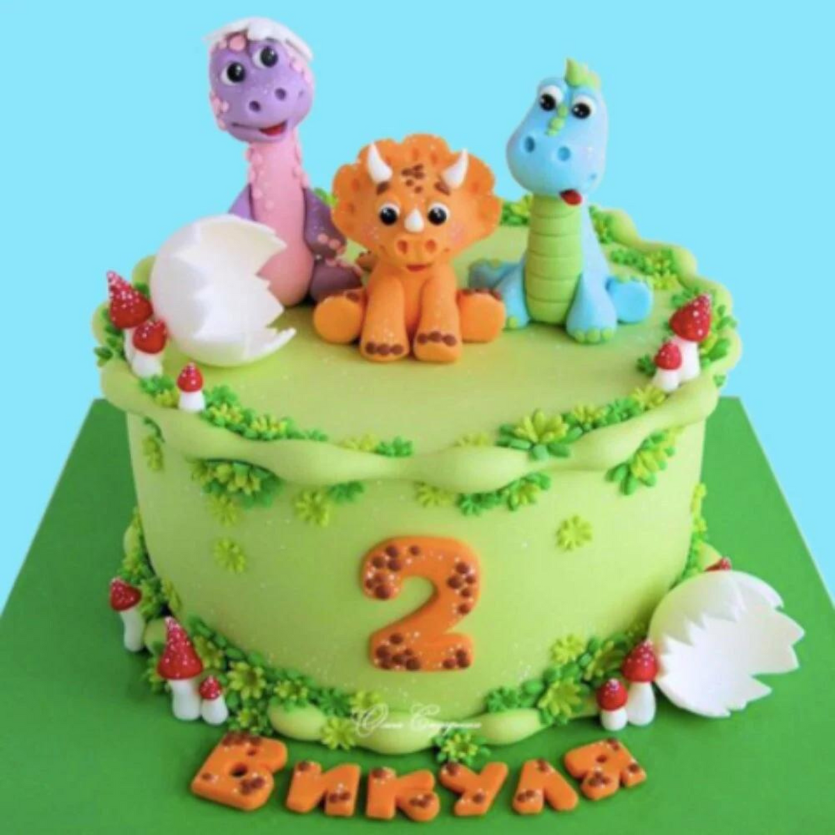 Clay Dinosaurs leaves mushroom egg shells Cake Topper set lifestyle photo