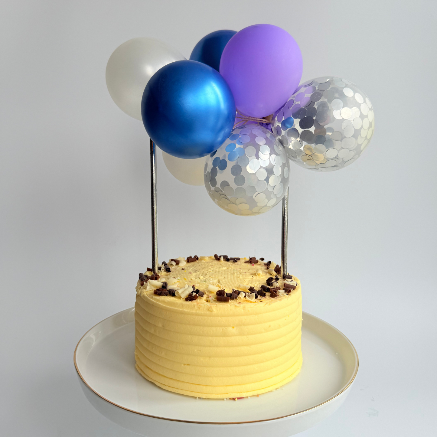 Frozen style silver purple white blue balloon cake topper