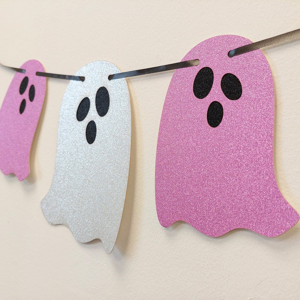 Halloween glittery paper card pink silver ghosts bunting garland children product photo 3