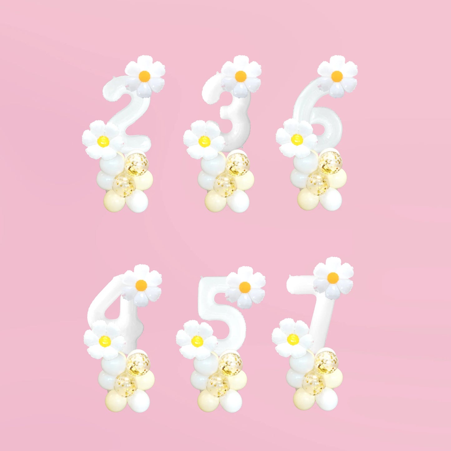 Gold confetti and pastel yellow daisy balloon sculpture bouquet sculpture