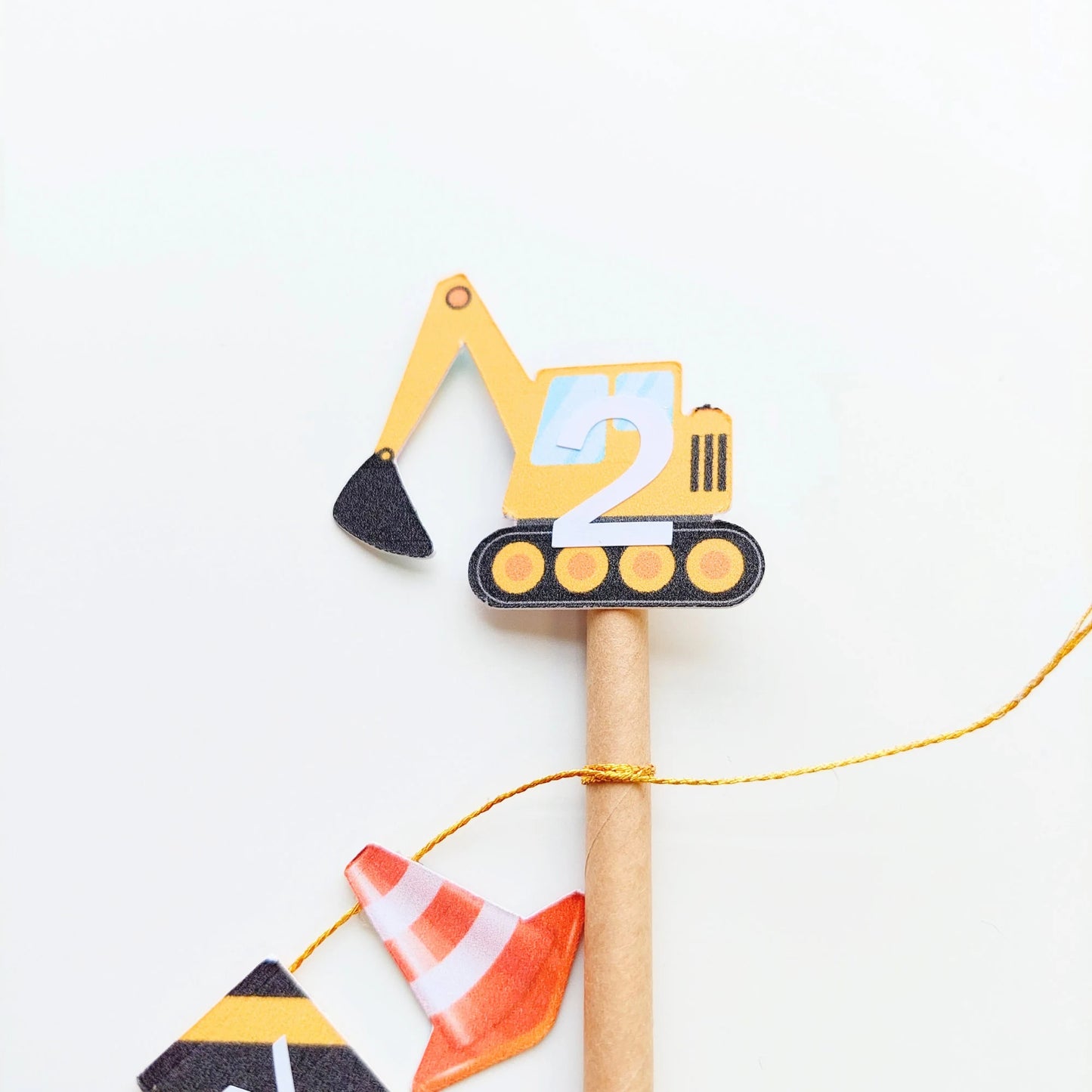 Personalised vehicle digger constructions birthday party paper flags cake topper