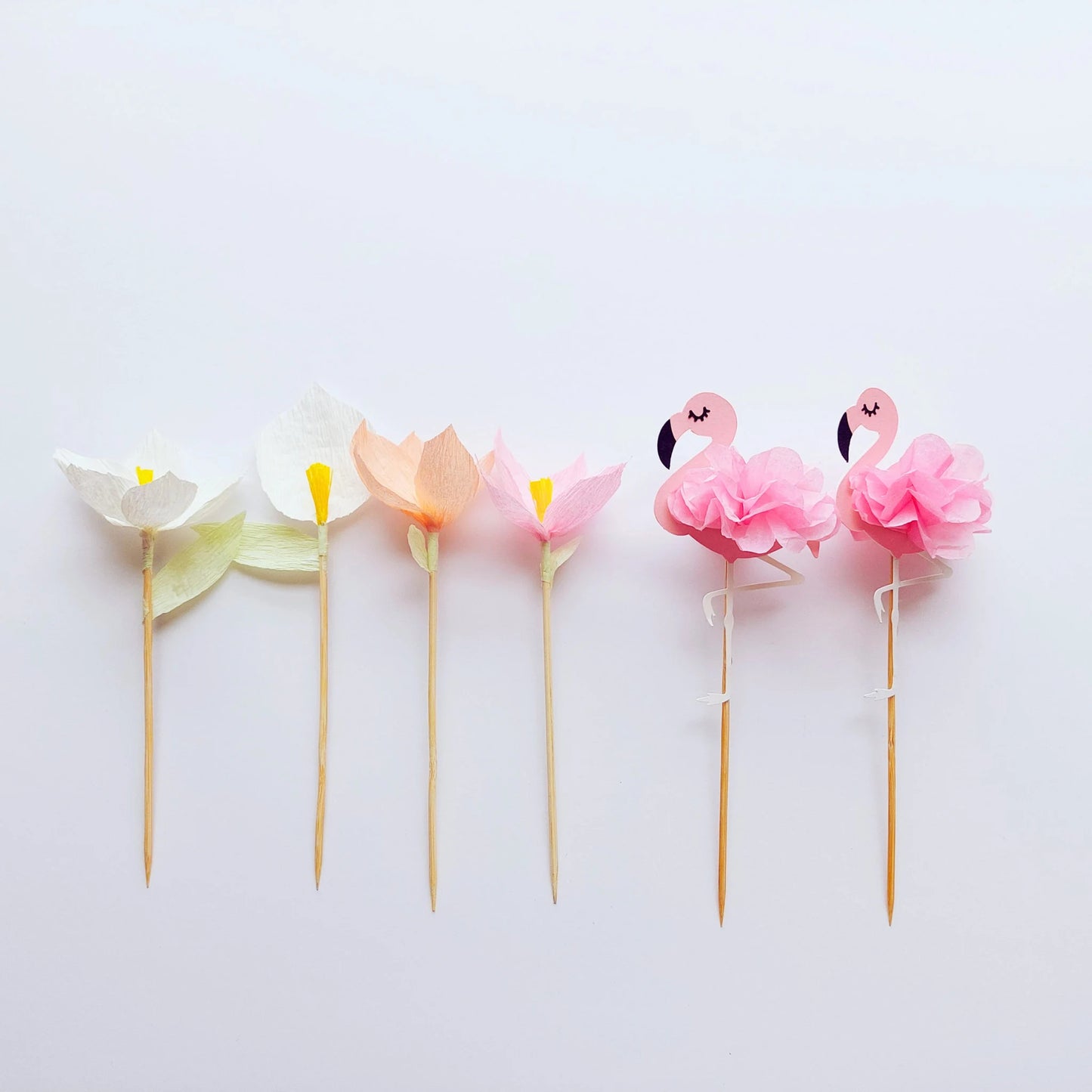 Flamingo and lily flowers hot pink peach gold tropical summer style cake topper