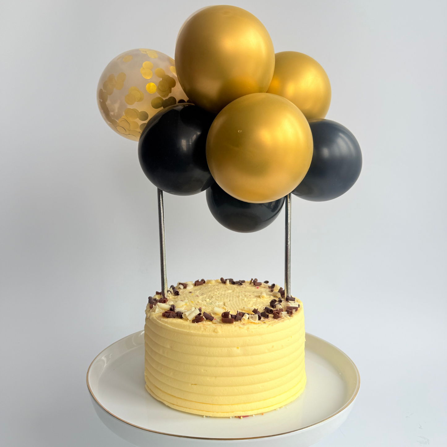 Black gold confetti balloon cake topper