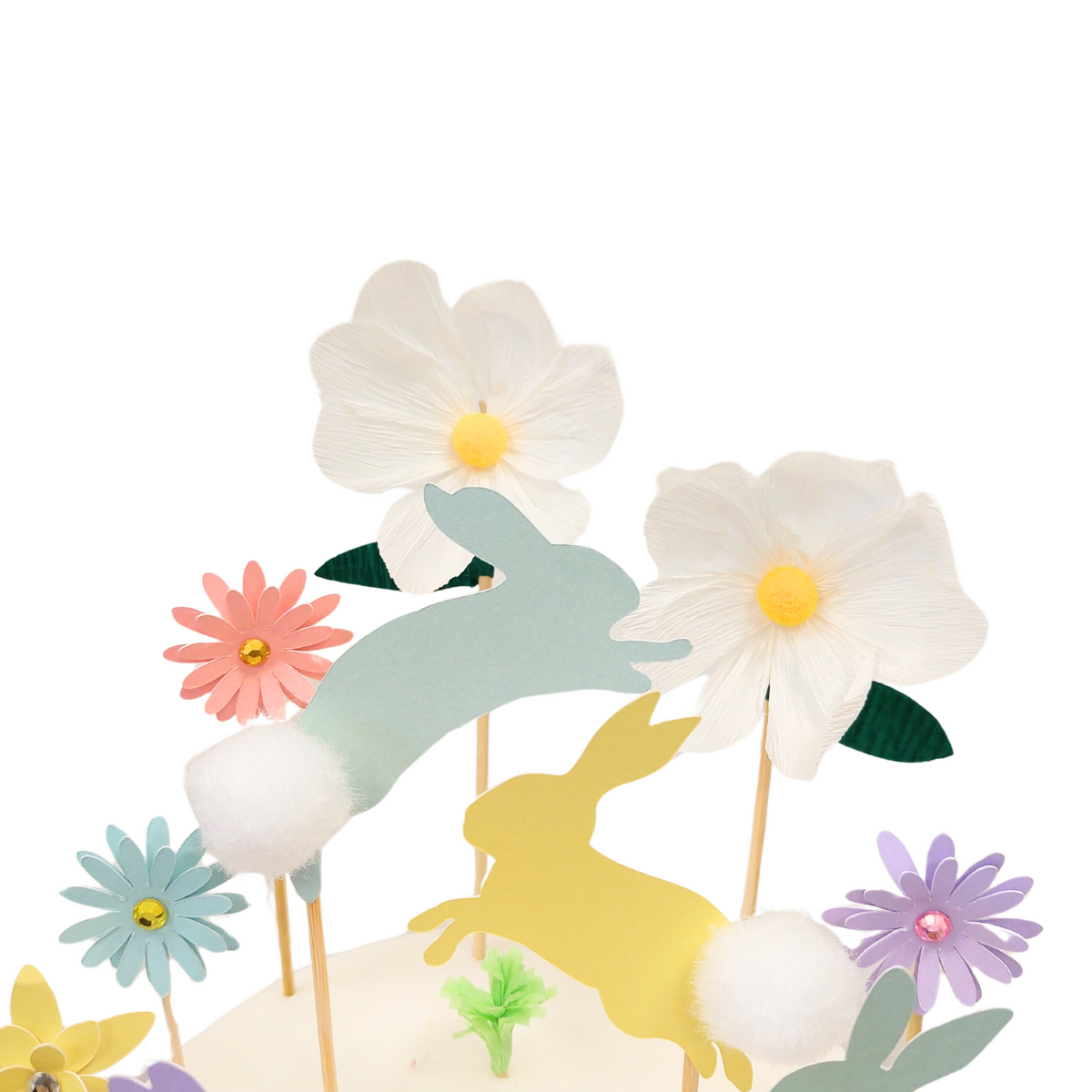 Pastel Easter flowers rabbits bunny cake toppers paper cake decoration girl product photo 7