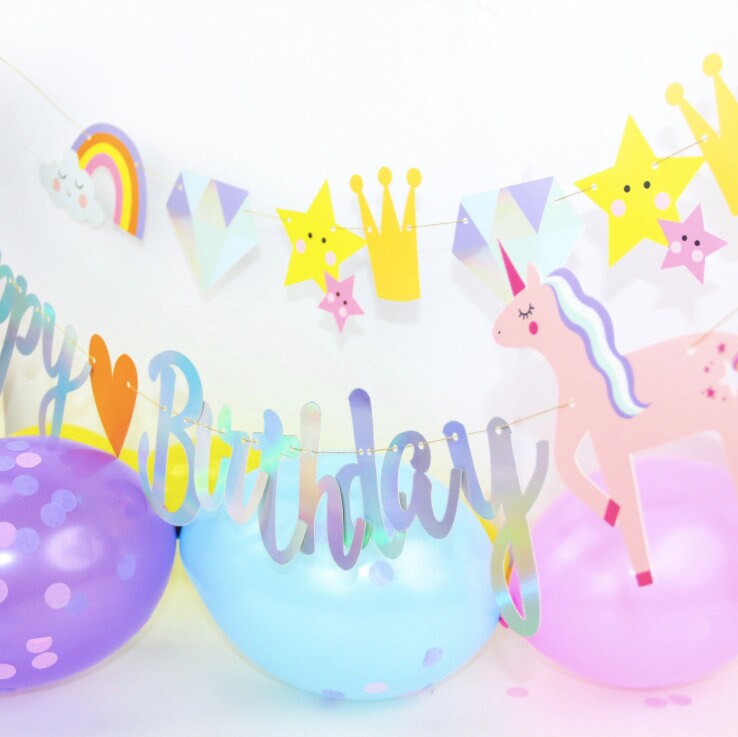 Pastel unicorn paper tassel birthday bunting banner garland product photo 4