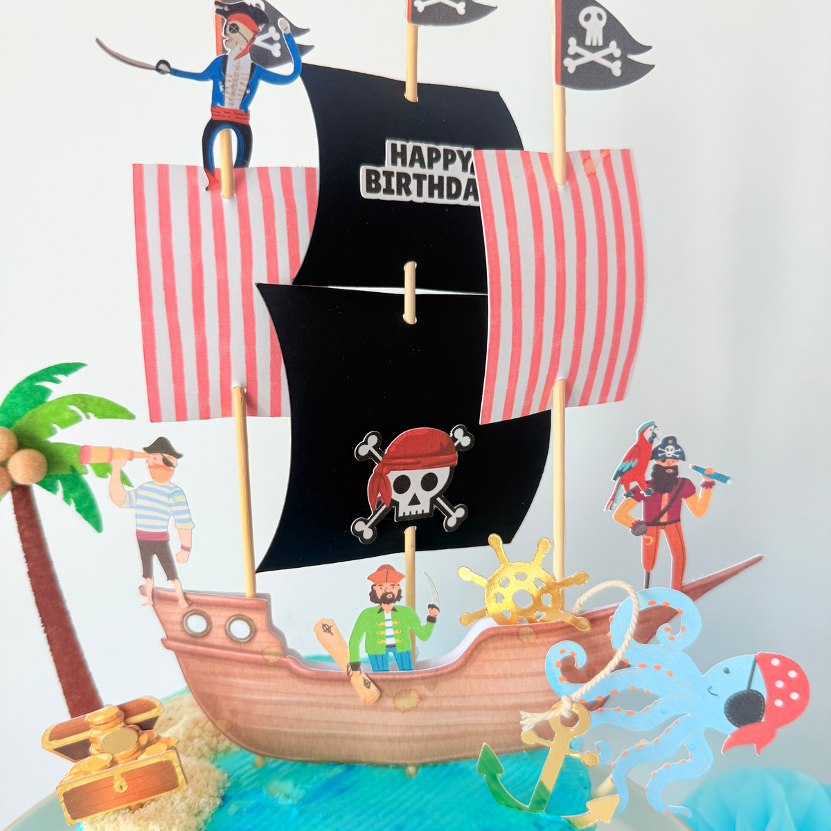 Personalised pirate ship handmade boys children birthday cake topper decoration product photo 13