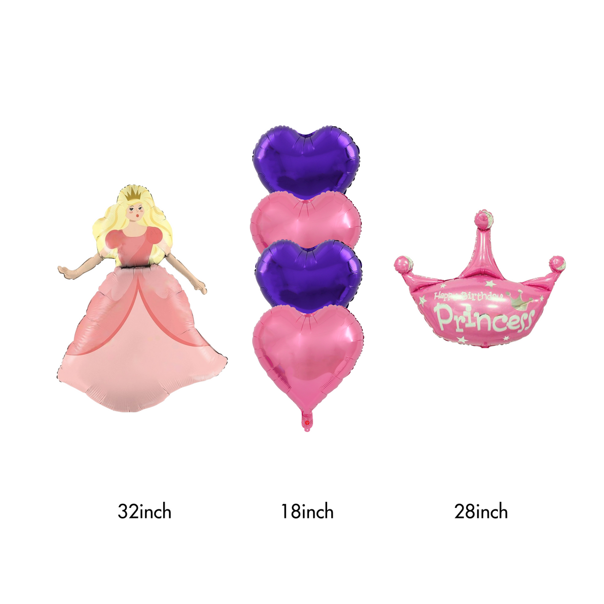 Princess Crown Hearts Foil Balloon Bundle product photo 2