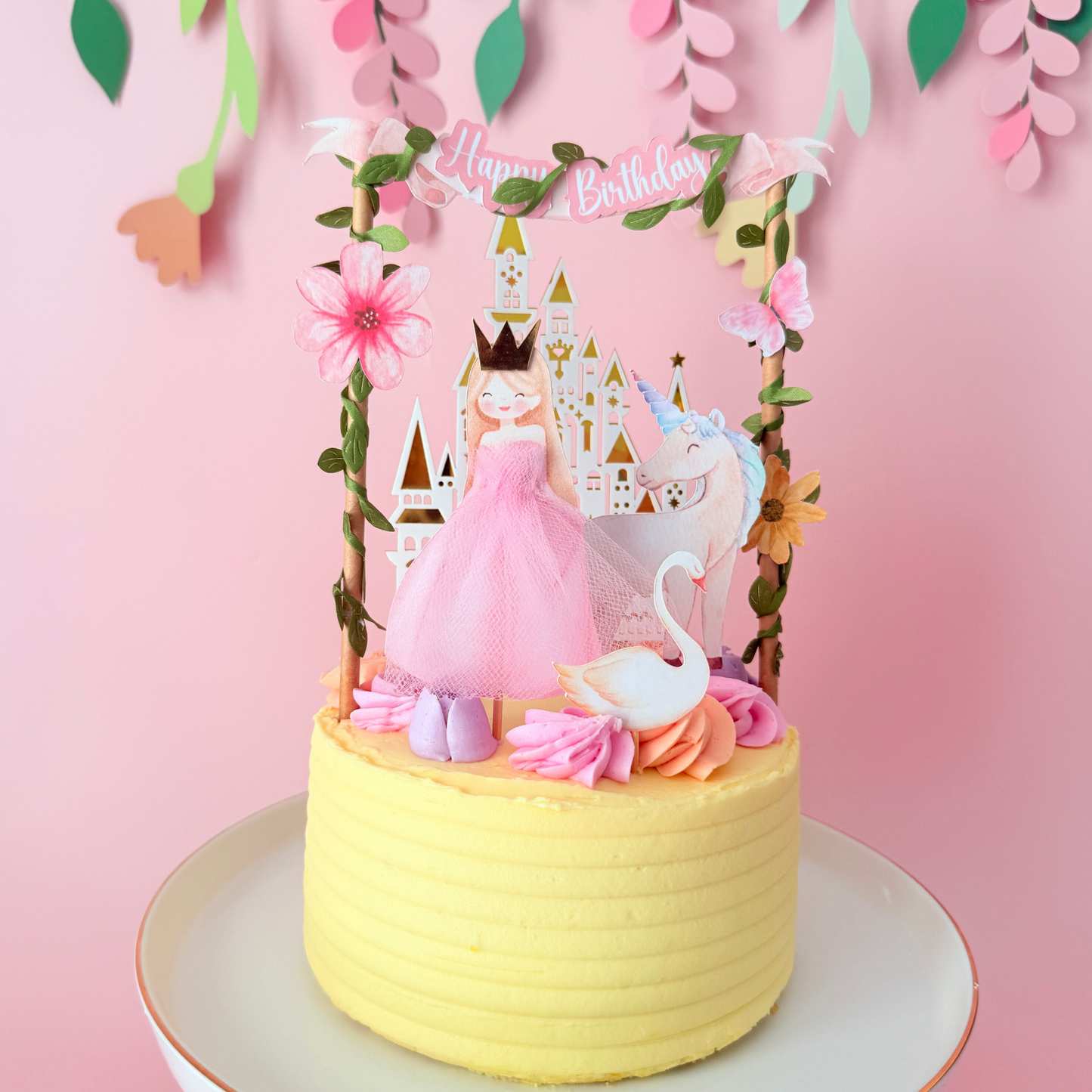 Personalised Princess & Castle Birthday Cake Topper girls birthday decor– Fairy Tale Theme
