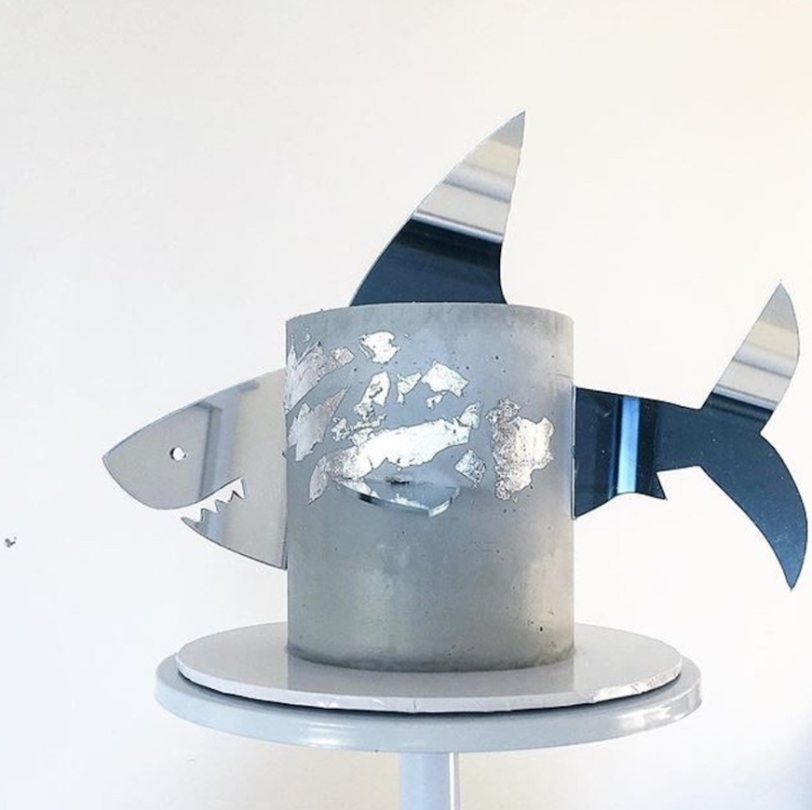 Silver mirror effect Pirate Shark boys birthday cake topper product photo 2