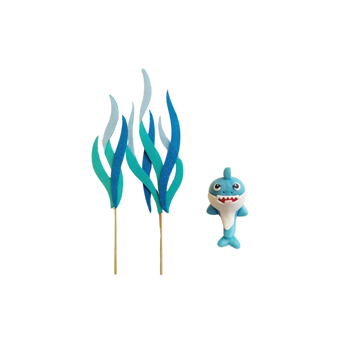 Under the sea blue baby shark and sea weed cake topper set product photo 2