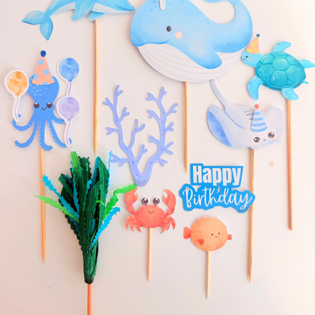 Under the sea blue whale octopus coral reefs Cake Toppers Birthday Party product photo 7