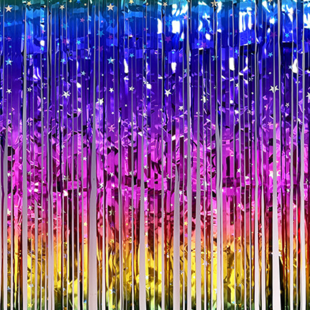 Rainbow Stars Tinsel Foil Curtain Backdrop Decoration - TheLittleStuff