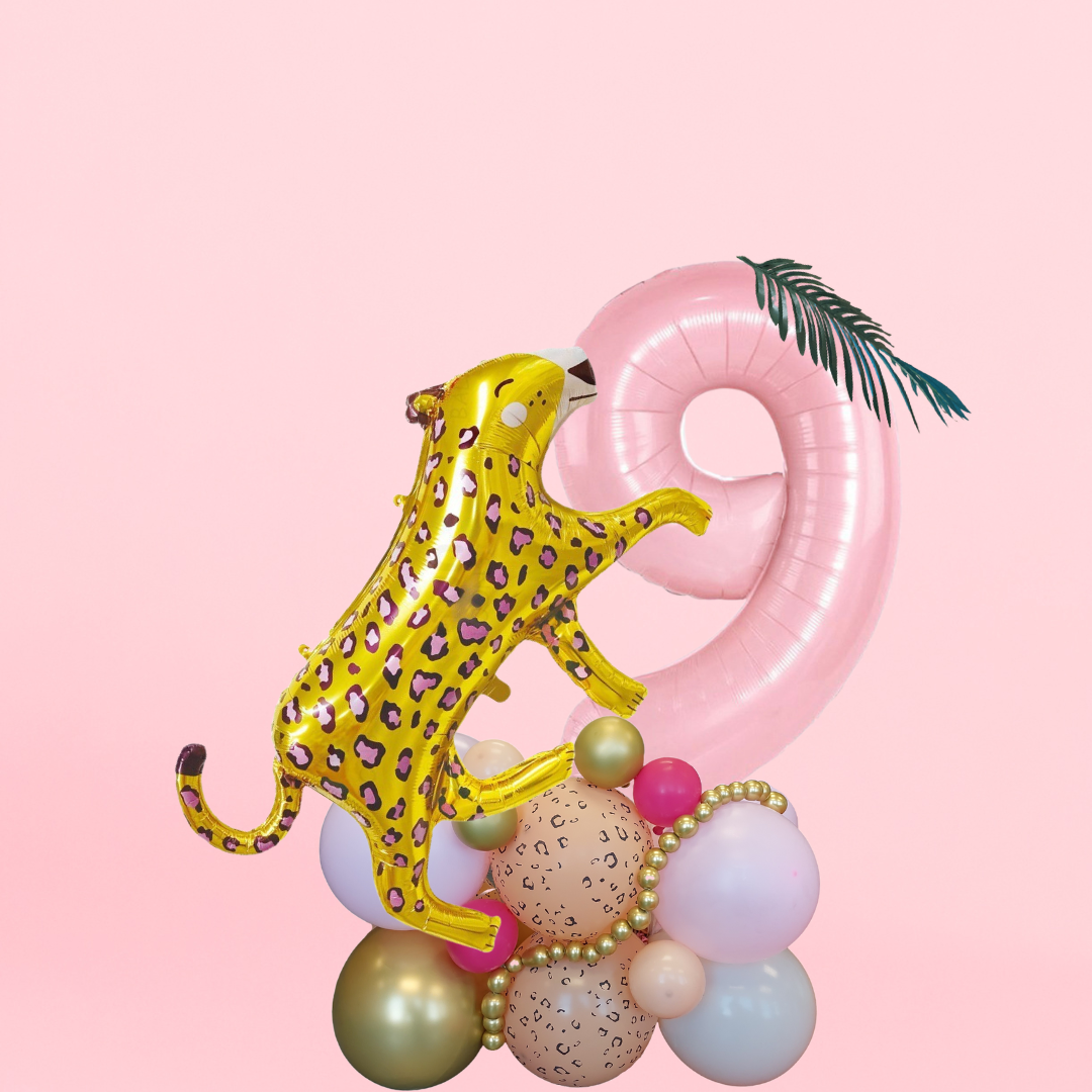 Wild animal gold leopard balloon pink 40inch number bouquet - TheLittleStuff