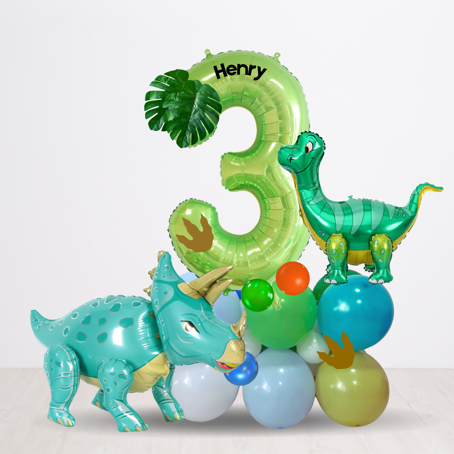 Personalised DIY cute green dinosaurs balloon sculpture stack stand