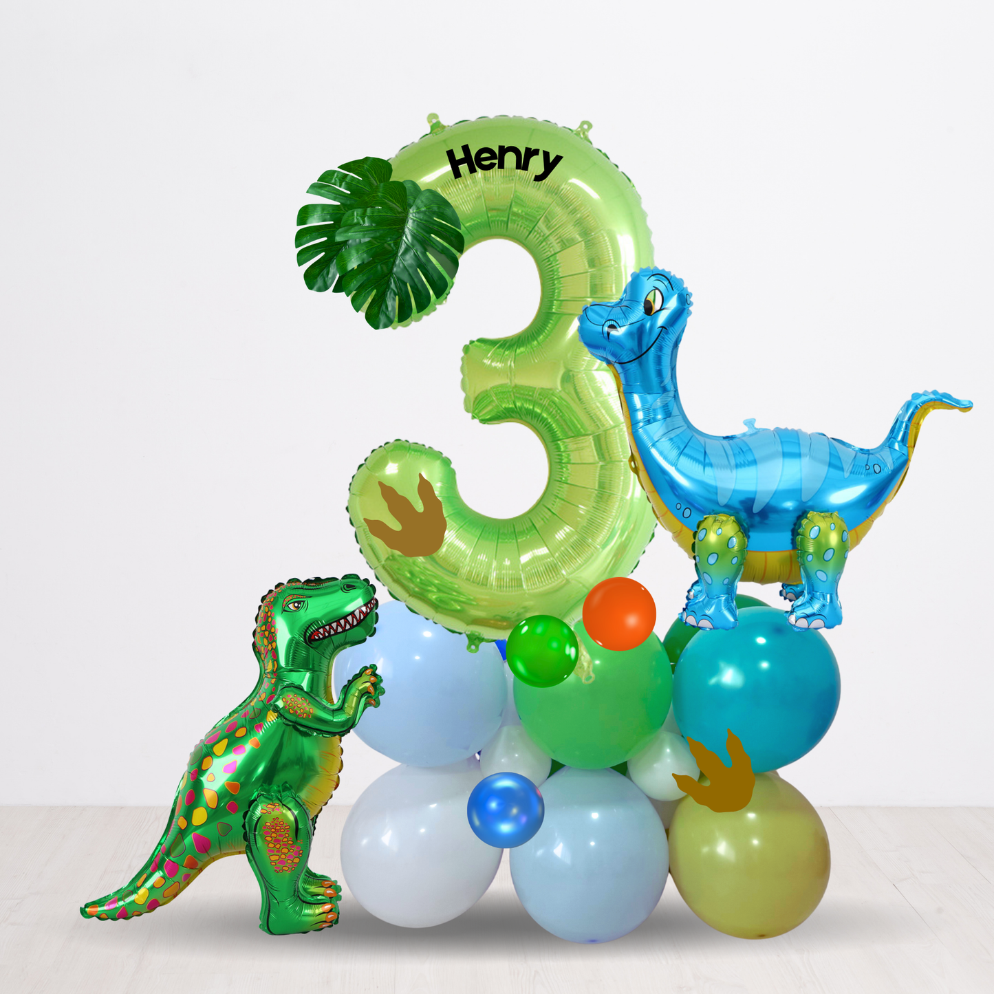 Personalised DIY cute green dinosaurs balloon sculpture stack stand
