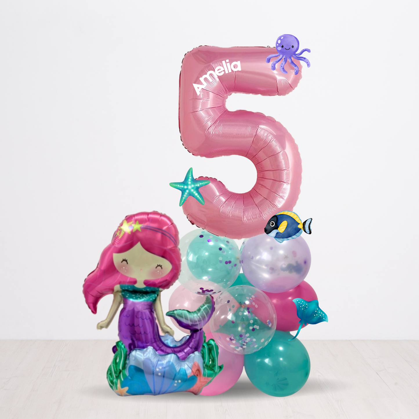 Personalised DIY mermaid under the sea theme balloon sculpture birthday stack stand
