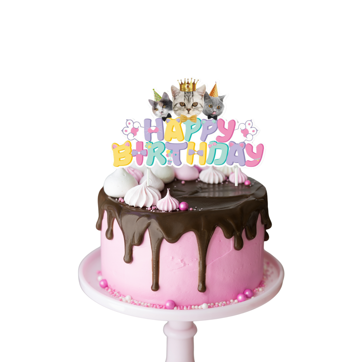 Cute cat themed birthday bunting banner and cake toppers
