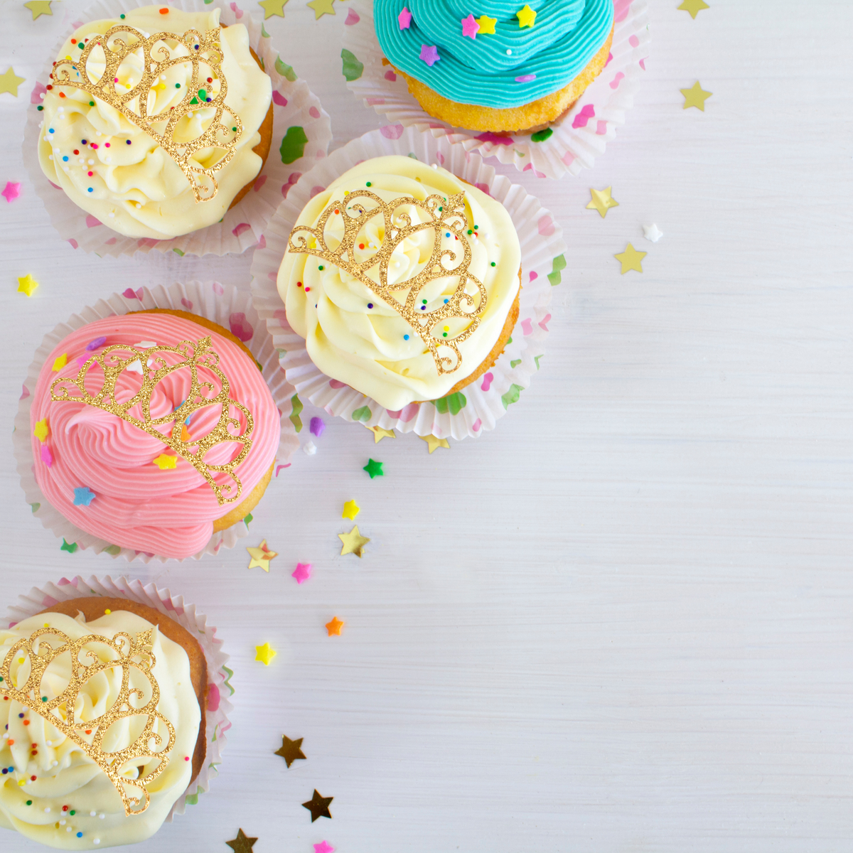 12-pack gold glittery princesses crown tiara cup cake topper decorations product photo 3