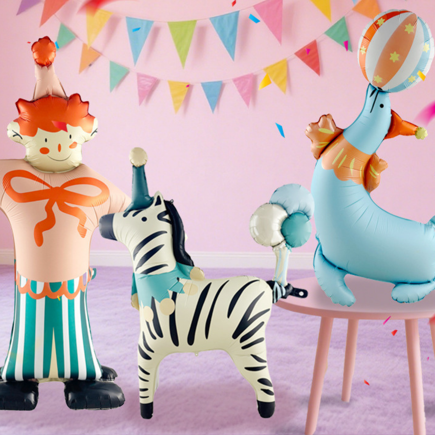Circus elephant horse giraffe animals Cake sea lion Birthday balloons Party Decor