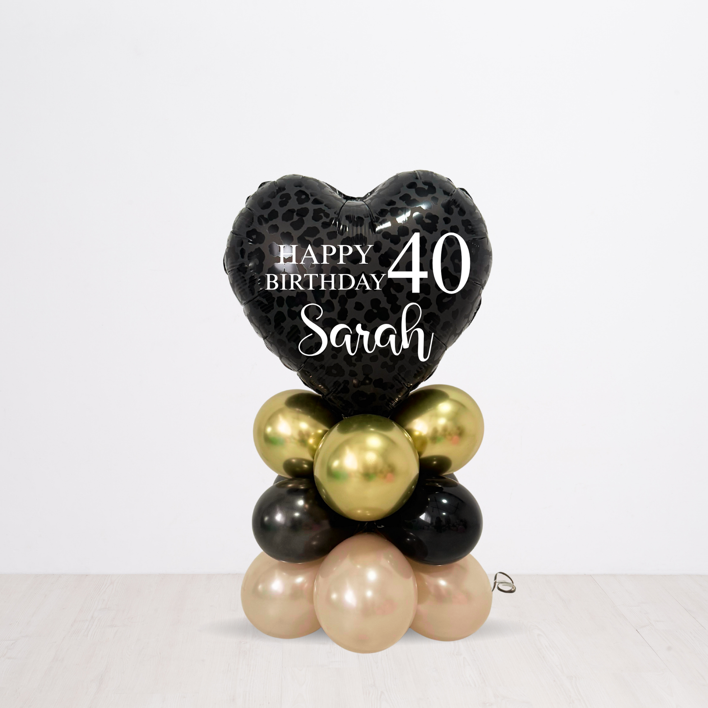 DIY Personalised message table top 18inch leopard print heart shaped gold balloon stand