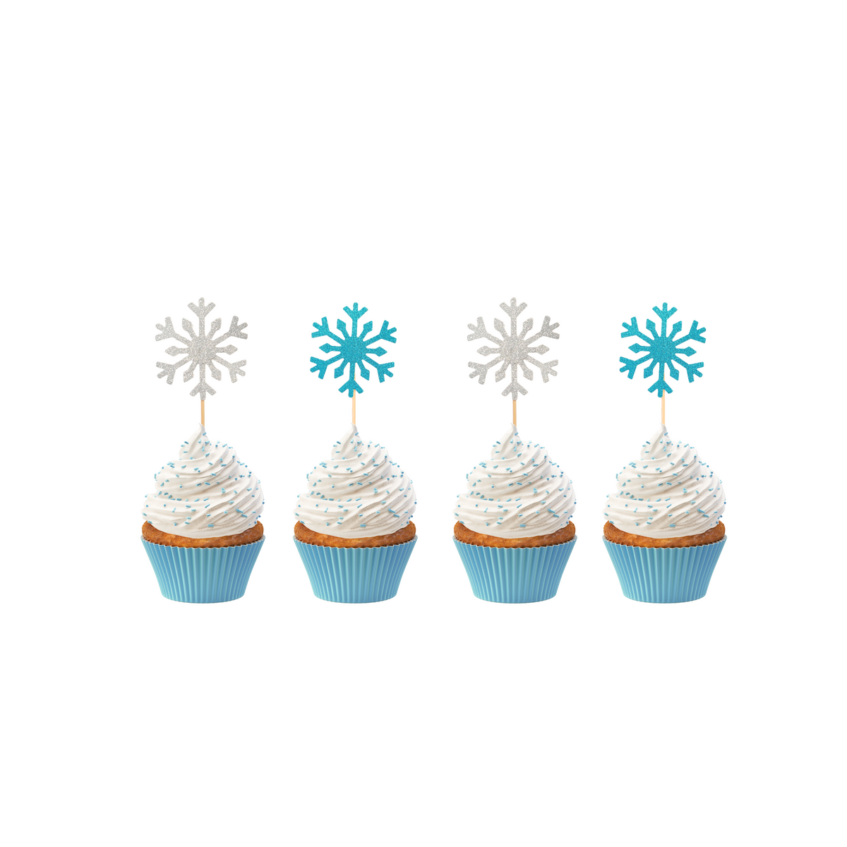 12pcs Blue and silver snow flakes cup cake topper set product photo 2