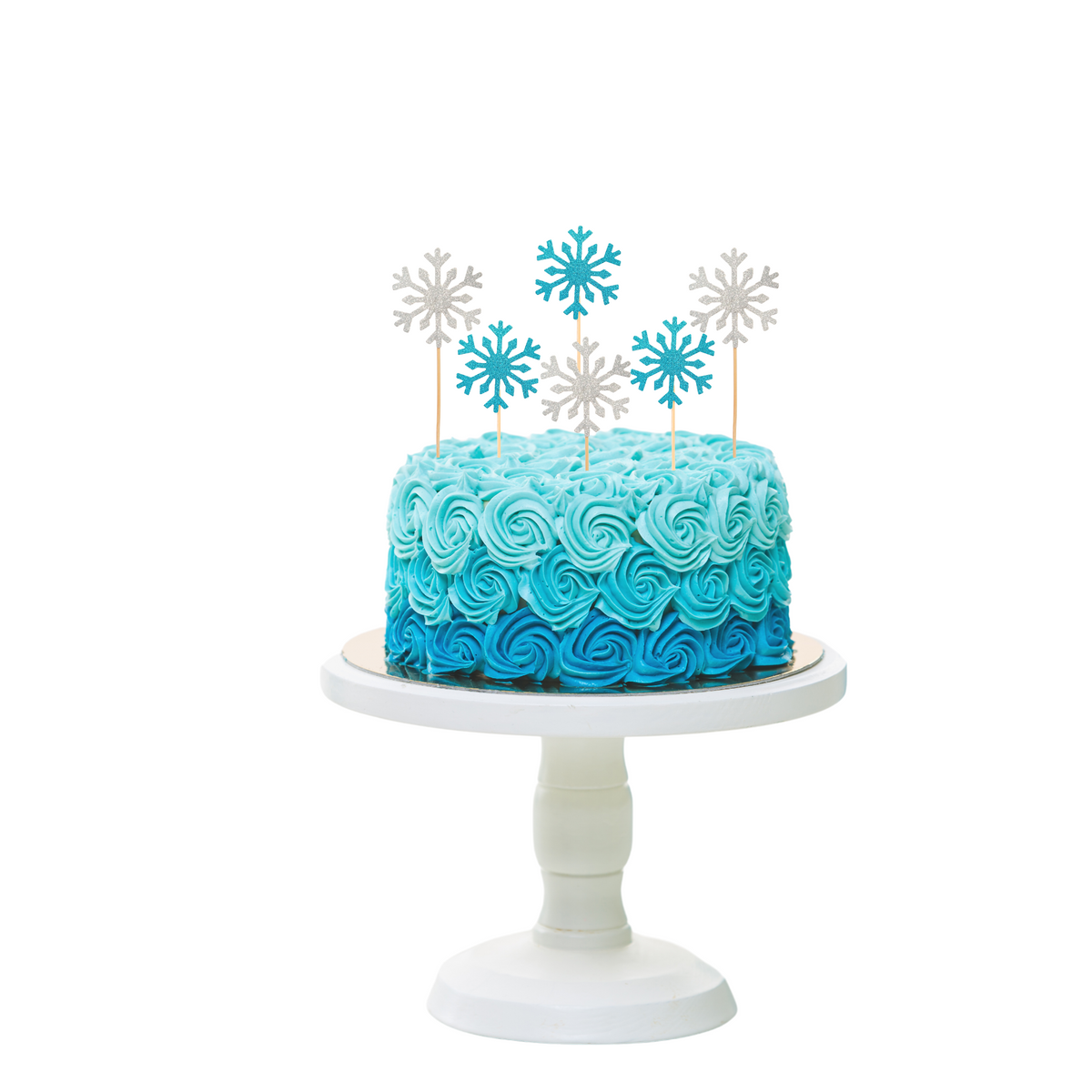 12pcs Blue and silver snow flakes cup cake topper set product photo 3