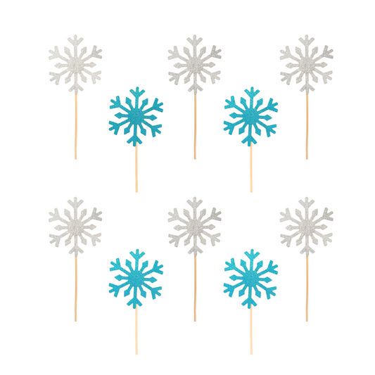 12pcs Blue and silver snow flakes cup cake topper set product photo