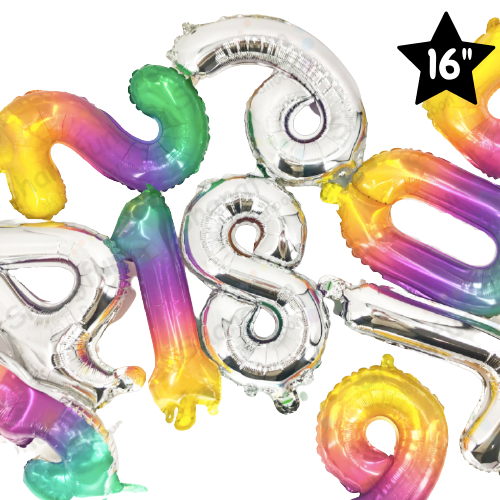 Jelly look 16" inch rainbow foil number balloons product photo