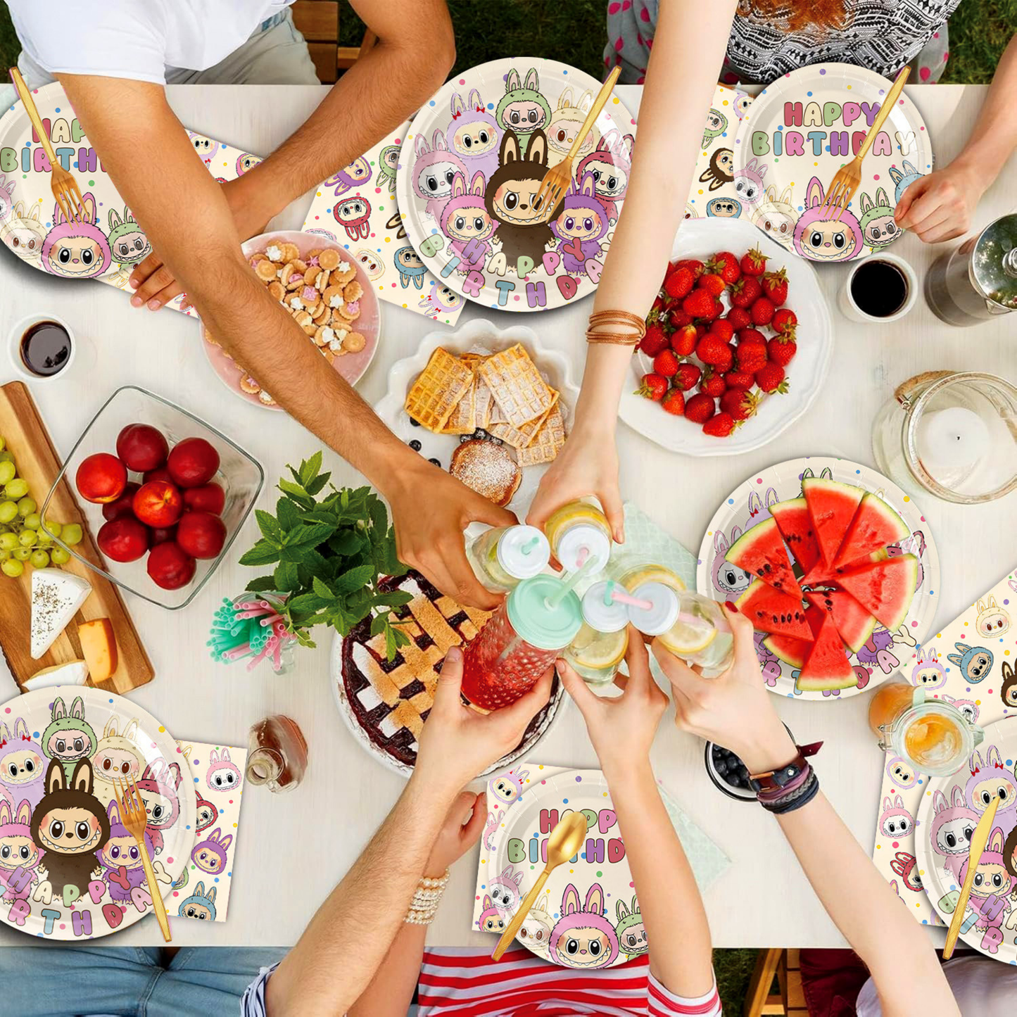 Labubu inspired 9inch party plates and bunting banner