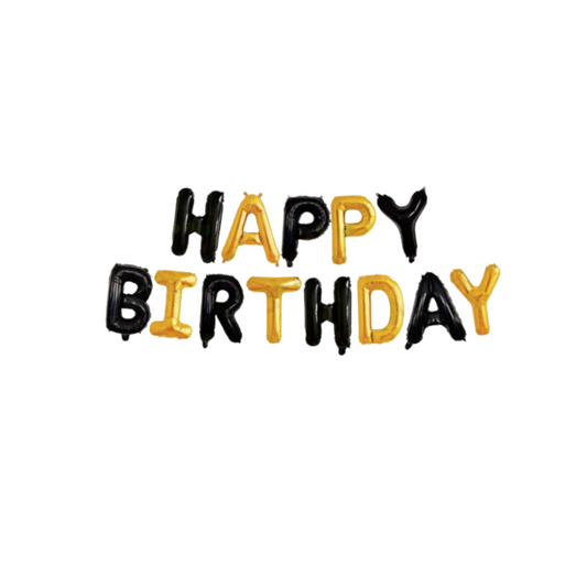 16inch gold and black Happy Birthday balloon garland product photo