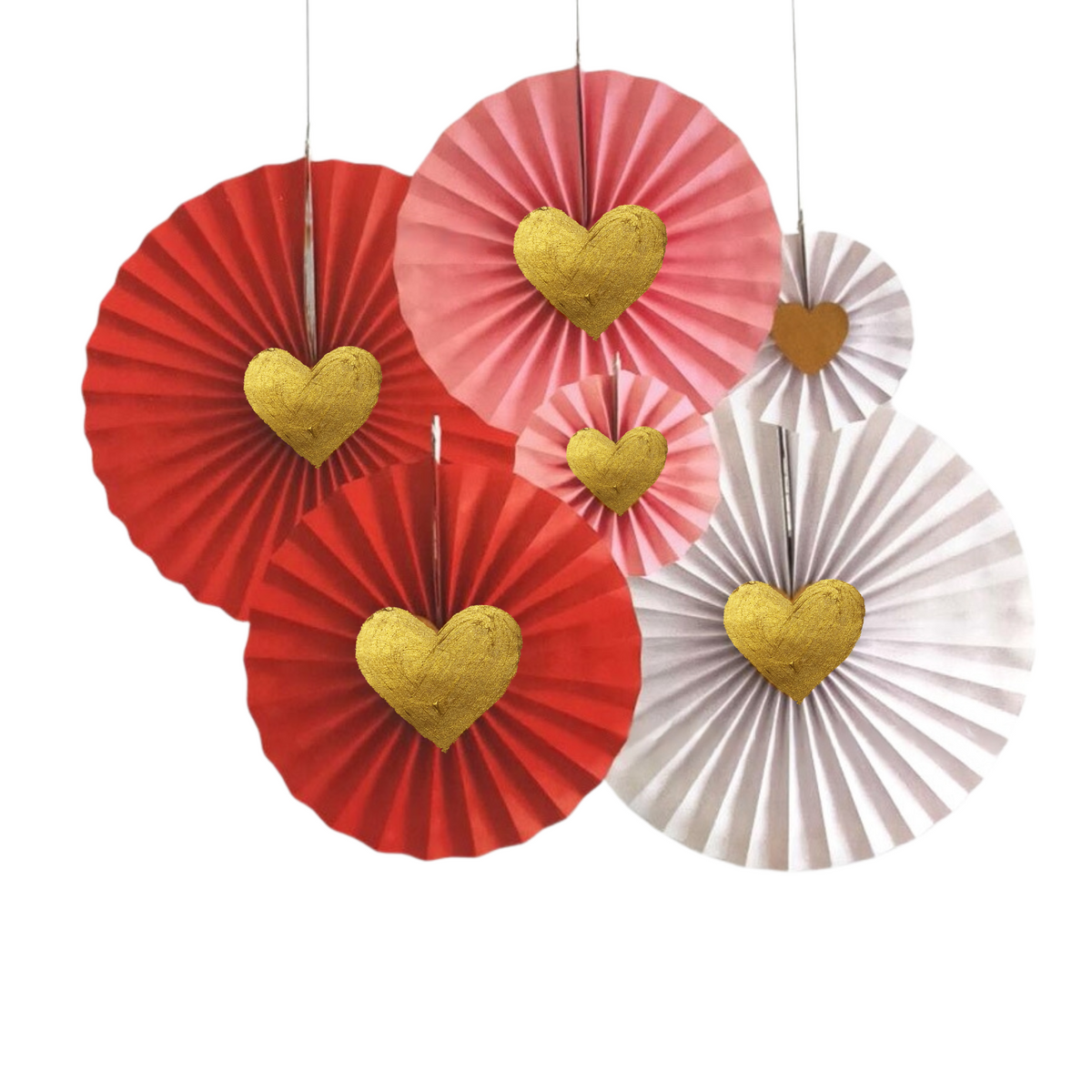 6-pack Red love heart Paper fan decoration wedding women milestone valentine's day birthday decoration - TheLittleStuff